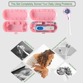 HORNORM Electric Toothbrush Travel Case for Oral-B Toothbrushes & 6Pcs Reusable Toothbrush Head Covers Compatible with Oral B Electric Toothbrush Heads (Pink)