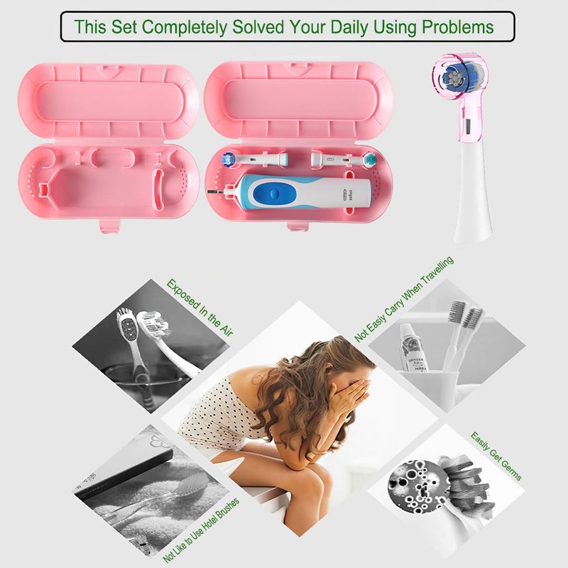 HORNORM Electric Toothbrush Travel Case for Oral-B Toothbrushes & 6Pcs