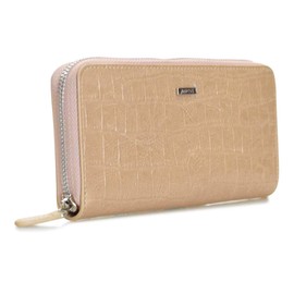 Balcos Crocodile-Embossed Long Wallet, Women's, ONESIZE, Round Zipper, Genuine Leather, Large Capacity, beige