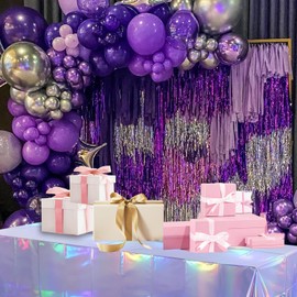 OQOQ Iridescent Table Cloths (4 Packs，Light Purple) - 137x274cm Rectangular Plastic Table Cover Disposable Tablecloth Birthday Decorations Waterproof Foil Tablecloth Bachelorette Princess Party