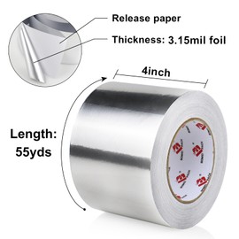 BOMEI PACK Aluminum Foil Tape,Heavy Duty Metal Duct Tape,High Temperature Silver Tape,Perfect for Sealing & Patching,HVAC,Air Ducts,Insulation and Metal Repair (4 Inch)