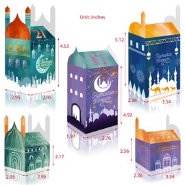 OASHISU OASHISU 30 PCS 3D Ramadan Eid Mubarak Treat Boxes with Number Stickers, for Eid Mubarak Goodie Paper Boxes,Ramadan Kareem Box, School Classroom Party Favor Decorations