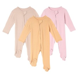 DEFAHN 3Pcs Viscose from Bamboo Baby Footied Romper with Mittens Double Zipper Jumpsuit Long Sleeve Jumpsuit 18-24 Months