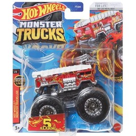 Monster Trucks 5 coche de bomberos con alarma, 2023 Connect and Crash (escala 1:64), rojo