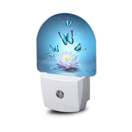 AOWULA Butterflies and Lotus Night Light,Lotus Night Lights Plug into Wall, Dusk to Dawn Sensor LED Lamp 0.5W for Boys/Girls/Women/Men Decorations Room 0.5W Sleep Friendly