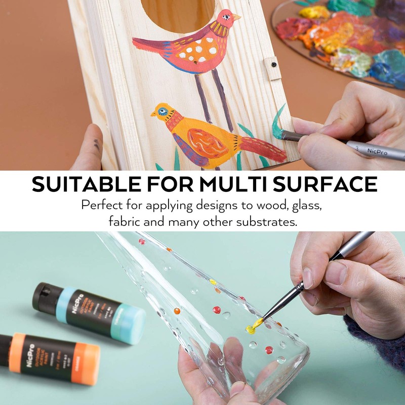 Nicpro 32 Colors Outdoor Acrylic Paint Bulk with Brush and