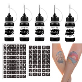 Temporary Tattoos Kit, Semi Permanent Tattoo, Black Color DIY Tattoos, Full Kit 64 Pcs Adhesive Stencil for Women Kids Men Body Markers - 5 Bottles (Black)