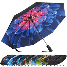 ZUOYOUZ Folding Umbrellas, Compact Portable Auto Folding Umbrella with Cute Prints for Travel in the Rain, UV Protected, Foldable, Perfect for Car and Travel, Peony