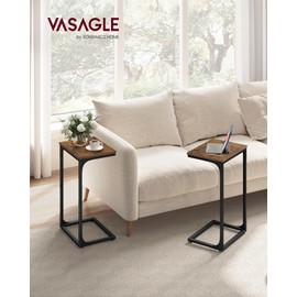 VASAGLE C-Shaped End Table, Set of 2, Side Table for Sofa, Couch Table with Metal Frame, Small TV Tray Table for Living Room, Bedroom, Rustic Brown and Black