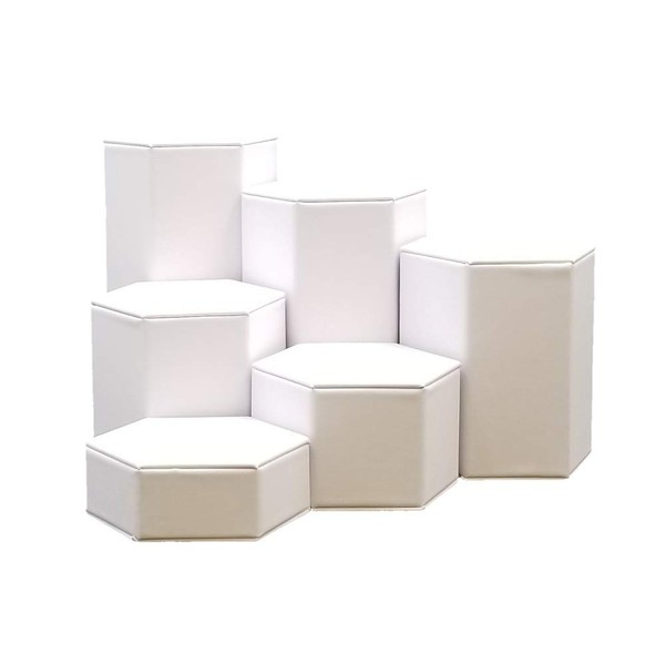 6 Piece Deluxe Hexagon Shaped White Leatherette Display Risers Set