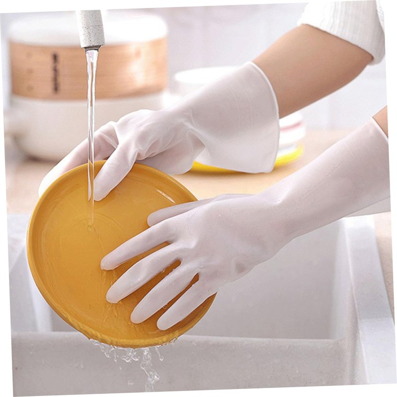 FRCOLOR 2 Pairs Reusable Kitchen Cleaning Gloves Durable Latex Dishwashing