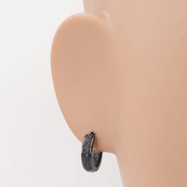 Stainless Steel Mens Hoop Earrings Zig Zag Stripe Whole Black Bevel Edge 16mm