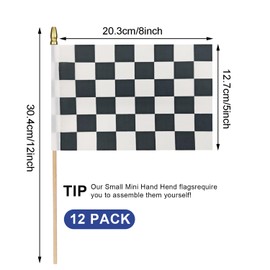 HSQCEZ 12Pcs Small Checkered Black and White Racing Flags on Wooden Stick Mini Race Car Flag Hand Held Flag Decorations,5x8 Inch