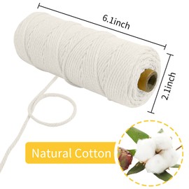 LEREATI Macrame Cord 2mm x 100m, Thick Macrame Rope Natural Cotton Rope Craft String, 3 Strand Twisted Cotton Cord Yarn for DIY Plant Hanger, Wall Hanging, Christmas Decoration (Natural)