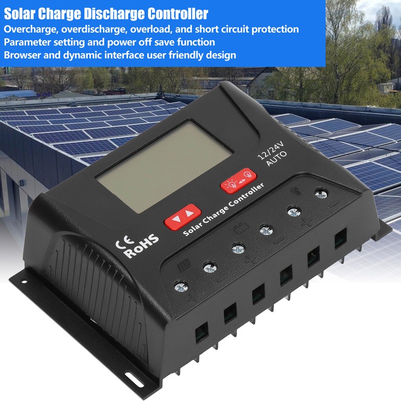 Solar Charge Discharge Controller LCD Display 3 Stage PWM Solar