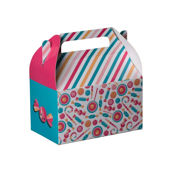 Hammont Paper Treat Boxes - Party Favors Treat Container Cookie Boxes Cute Designs Perfect for Parties and Celebrations 6.25" x 3.75" x 3.5" (10 Pack) (Candy)