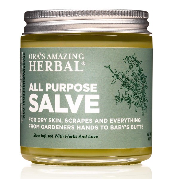 All Purpose Salve, Hand Salve, Herbal Healing Balm with Tea Tree, Wound Healing, Comfrey Calendula Plantain Thyme Beeswax, Skin Soothing, Itch Relief, Non-Petroleum Ointment, 4 oz Ora's Amazing Herbal