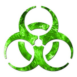 Bio Hazard Symbol - Vinyl Decal Sticker - 4" x 3.75" - Green Flames