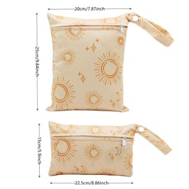 2 Pack Cute Little Wet Dry Bags for Baby Diapers & Breast Pump Parts, Waterproof Reusable Wet Bag with Handle, Beach Pool Gym Bag Stroller Yoga Toiletries Daycare Organizer, 7.9"*9.8"/5.9"*8.9"