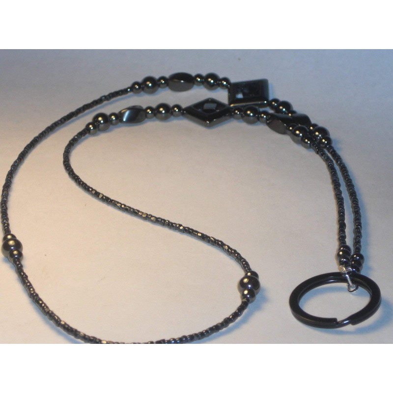 Hematite Square Design Beaded Eyeglass Chain With Ring 28 inches
