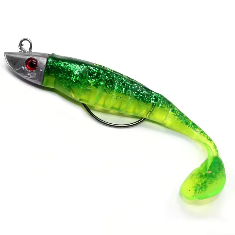 T-Tail Jig Head Soft Fishing Lure with Barbed Hook, Sinking