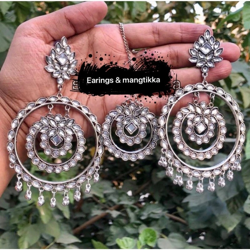 Unbranded Bollywood Indian Ethnic Big Jumbo Stone Chandbali Earrings With