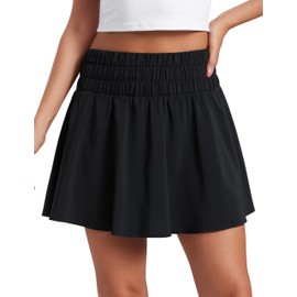 CRZ YOGA High Waisted Flowy Tennis Skirts for Women Pleated Casual Golf Athletic Pickleball Skorts with Shorts Pockets Black Small