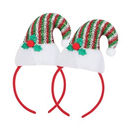 JNGUOSICN 2Pcs Christmas Headband Santa Hat Headpiece Elf Hat Hairband Pointed Hat Hairhoop with Feather Christmas Head Boppers Fancy Dress Costume Accessory Xmas Novelty Hair Accessories Decor