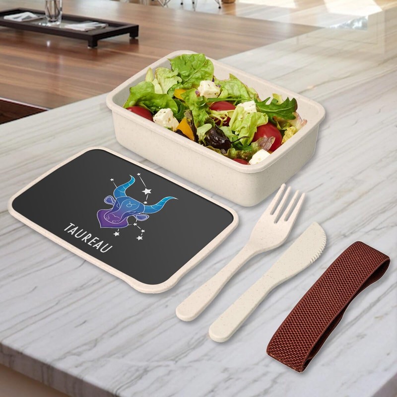Fabulous Lunch Box Lunchbox mit Besteck, Schwarz, Stier, Sternzeichen, Sternzeichen,