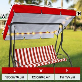 GliCraft LED Lighted Porch Swing Canopy Replacement Waterproof LED Swing Canopy Top Cover 2-3 Seat Shade Awning Cover for Garden Outdoor Patio(77 x 49 Inch,Red)