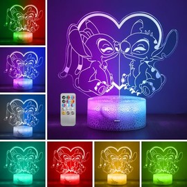 Hoofun Hoofun Stitch Lamp: 16 Colors Night Light with Remote Control, Anime 3D Illusion Bedside Lamp, Stitch Merch Gifts Stuff for Girls Kids Room Decor Birthday Decorations Christmas Holiday