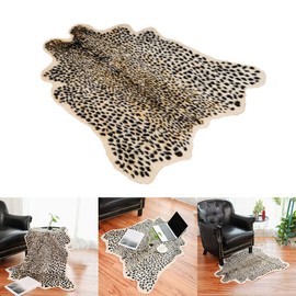 Leopard Print Rug, Artificial Leather Pattern Carpet Imitation Faux Plush Carpet Rug Home Bedroom Hardwood Floors 100 x 94cm /39.4 x 37.4in