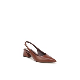 Franco Sarto Womens Racer Slingback Low Block Heel Pointed Toe Pump Acorn Brown Leather 6 M