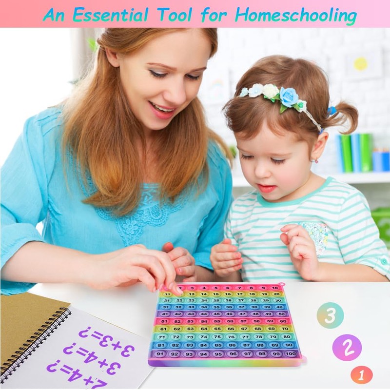 Math operations1-100 Number Learning Pop Fidget Toy, Rainbow Colors, Large