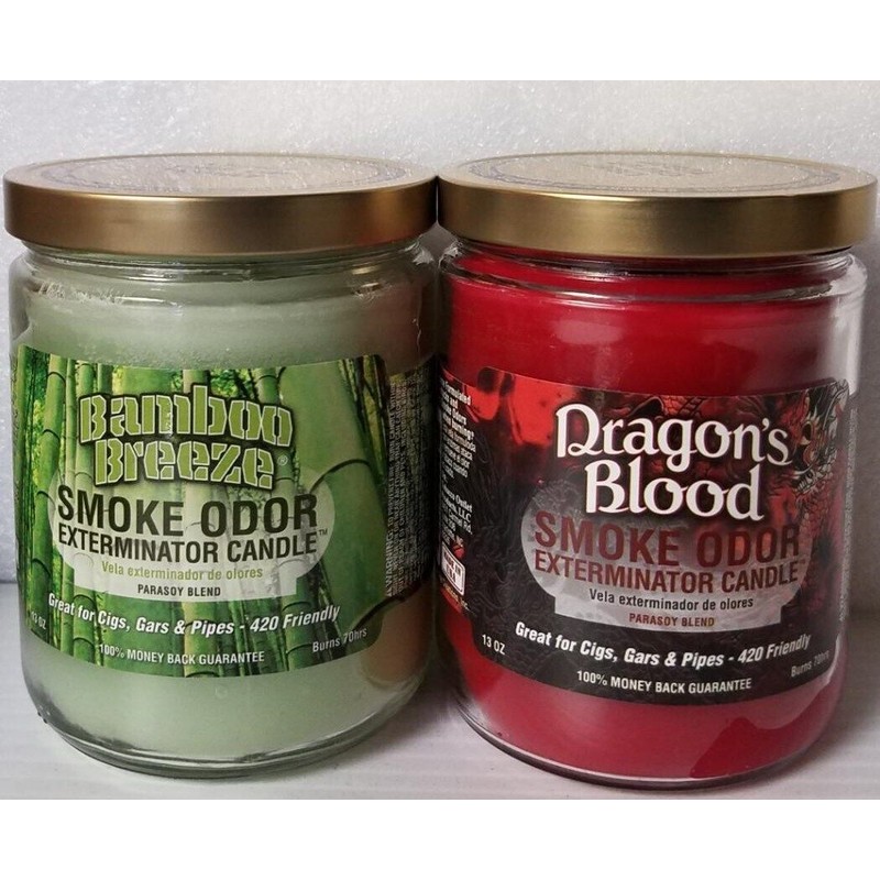 Smoke Odor 13oz Candles 2 Fragrances Set Bamboo Breeze/Dragons Blood.