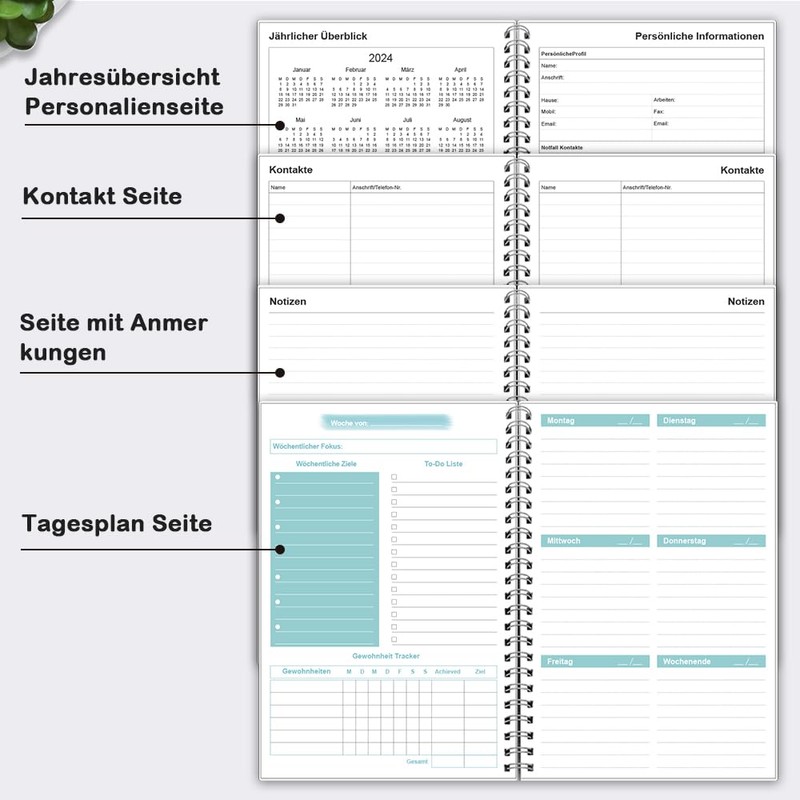 Undated A5 Weekly Planner, Weekly Appointment Calendar with To-Do List,