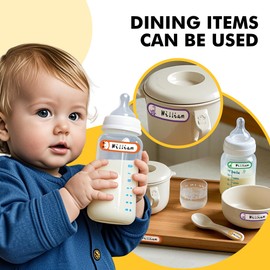 Name Tag Stickers for Daycare, Self-Laminating, Write-On Waterproof Baby Bottle Labels, Dishwasher Safe, Reusable Labels, Assorted Sizes & Colors, Pack of 64