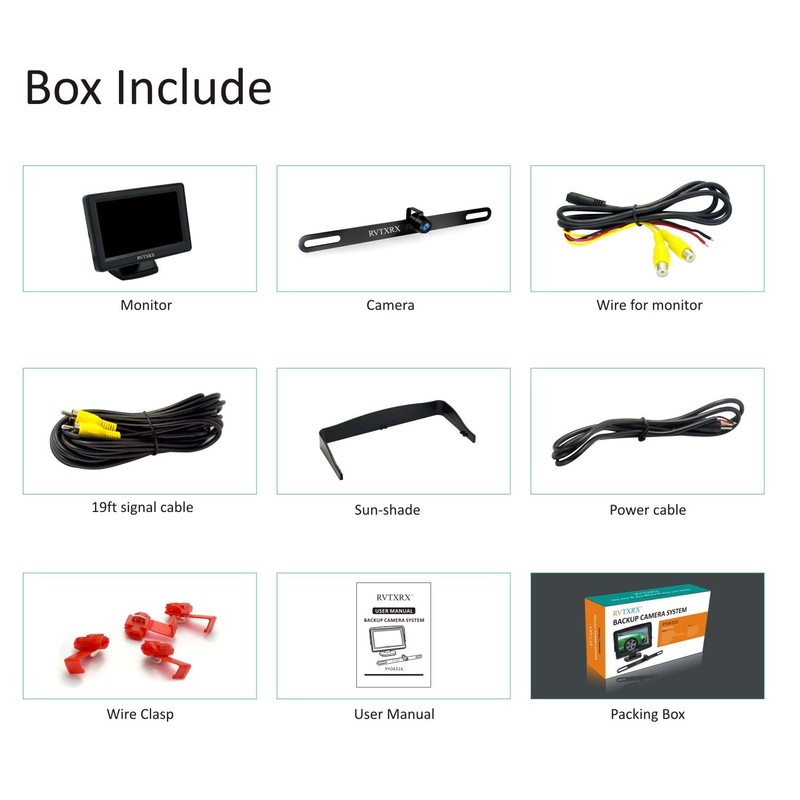 Backup Camera and Monitor System, License Plate Rear View Camera