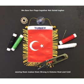 Turkish Flags for Car & Home mini Banner Automobile charm small window sticker Easy to use Sticks to glass Quick Easy or Hang Ornament wall design indoor outdoor decal hanging (Turkish 01)