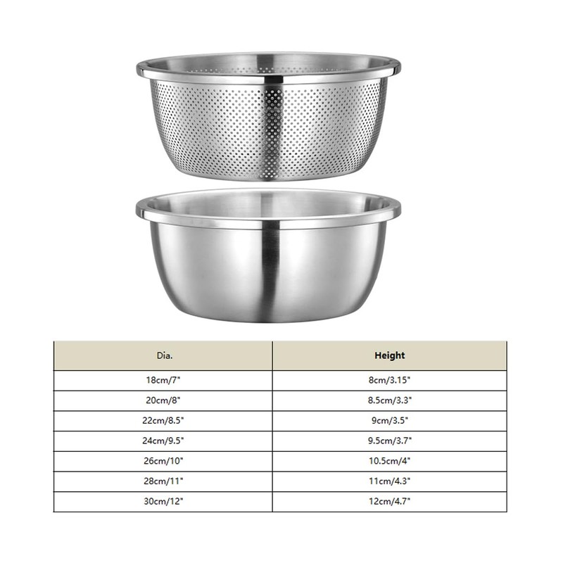 Mixing Bowls with Colander 304 Stainless Steel Kitchen Strainer for