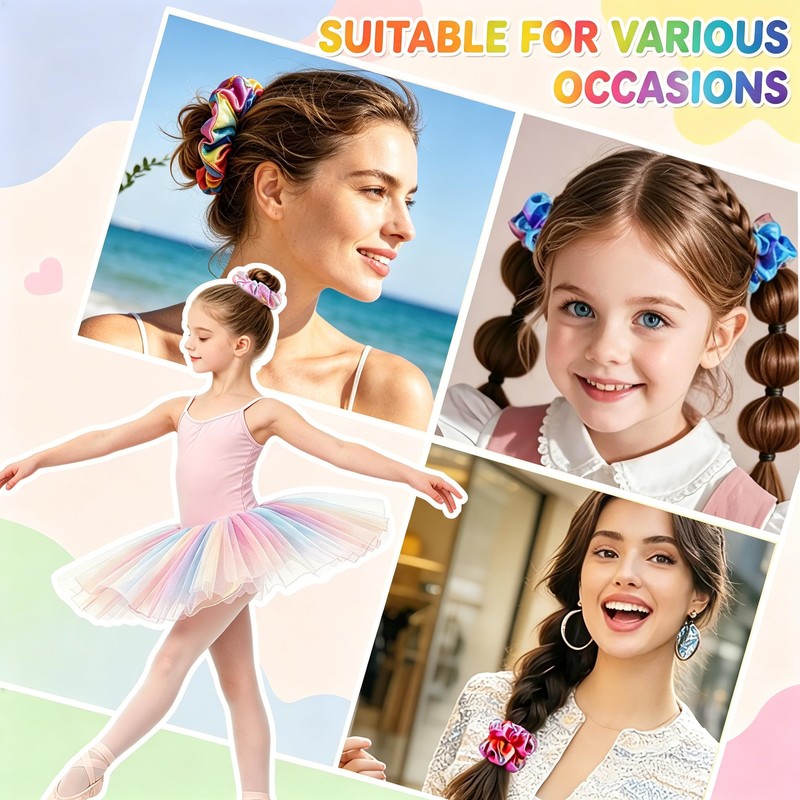 Pack of 14 Shiny Metallic Scrunchies Glitter Hair Bobbles for
