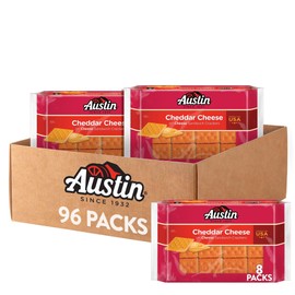 Austin Sandwich Crackers, Single Serve Snack Crackers, Office and Kids Snacks, Cheddar Cheese on Cheese, 8.3lb Case (12 Trays)