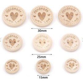 100 wooden buttons, natural handmade with love, in sizes 25 mm, 20 mm and 15 mm (approx. 34 pieces of each size) round, 2-hole button buttons for sewing, two-hole buttons, 2-hole