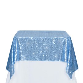 PartyDelight Sequin Tablecloth Sequin Table Overlay Square, 50"x50", Baby Blue for Wedding Party Birthday Bridal Baby Shower and Other Events Decorations