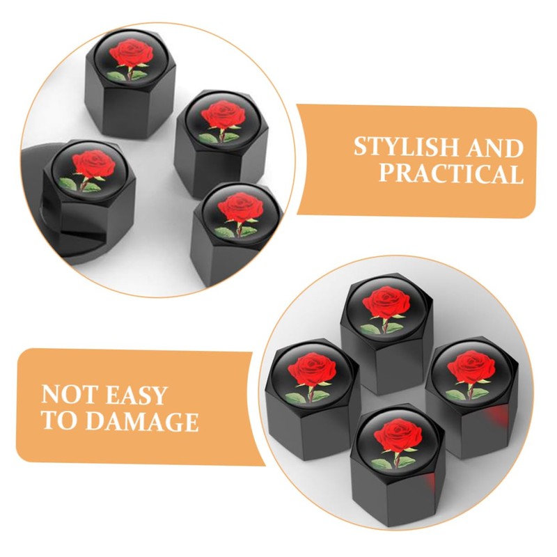 Zerodeko 4pcs Cute Red Rose Tire Valve Stem Caps Dustproof