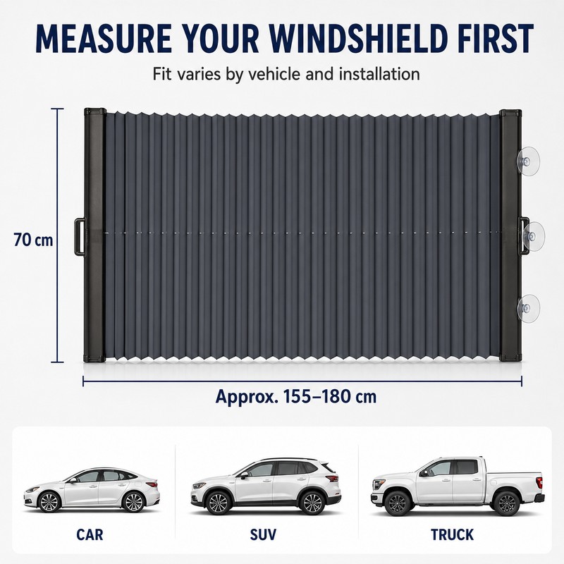 C41083 70cm Retractable Car Windshield Sun Shade – Foldable Reflective