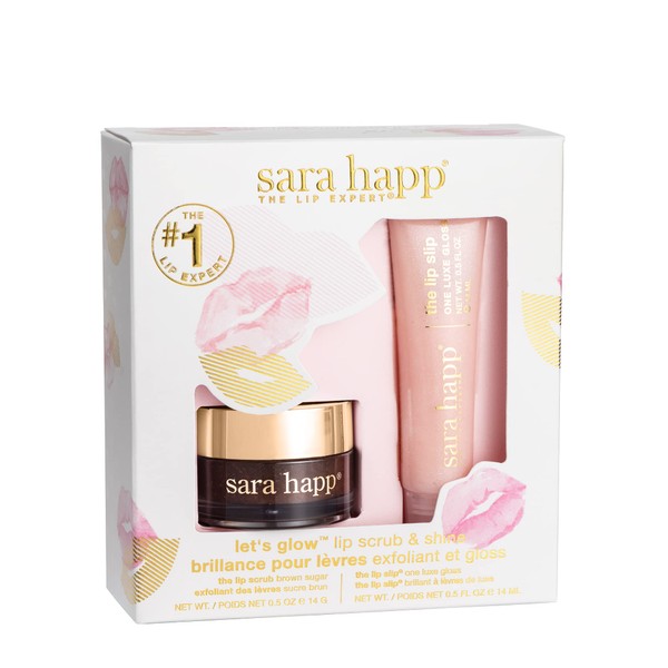 sara happ Let's Glow Lip Scrub & Shine Kit: Brown Sugar Lip Scrub 0.5 oz & The Lip Slip One Luxe Gloss 0.5 oz