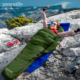 Backpacking Sleeping Bag Camping Gear - Mummy Sleeping Bag For Adults/Teens w/ Pillow, Bag - Outdoor Lightweight Weather Proof Sleeping Bag - Camping, Hiking Traveling - SereneLife