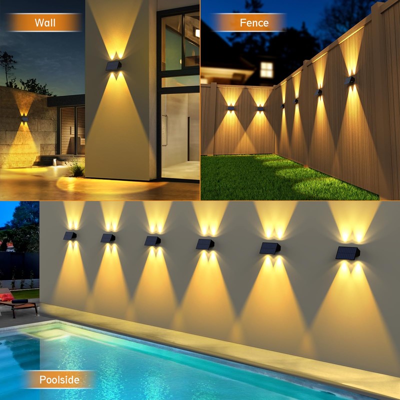 Solar Fence Lights,12 Pack Solar Lights Outdoor Warm White +