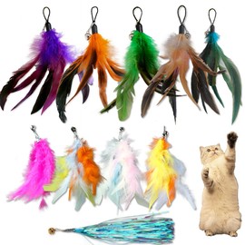 LogFaadCoi 10-Pack of Vibrant Feathered Cat Toy Refills: Perfect Wand Attachments for Indoor Cats, Enhance Your Pet's Playtime with These Exciting Replacement Feather Cat Toys